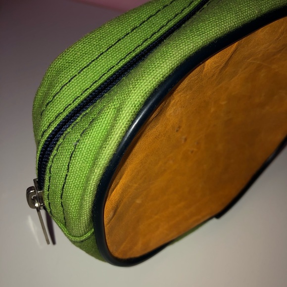 Green and Orange Leather Top Belt Bag (can add pins/patches on top) - Picture 3 of 3
